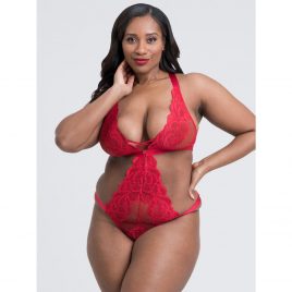 Lovehoney Plus Size Beau Red Lace Cut-Out Teddy