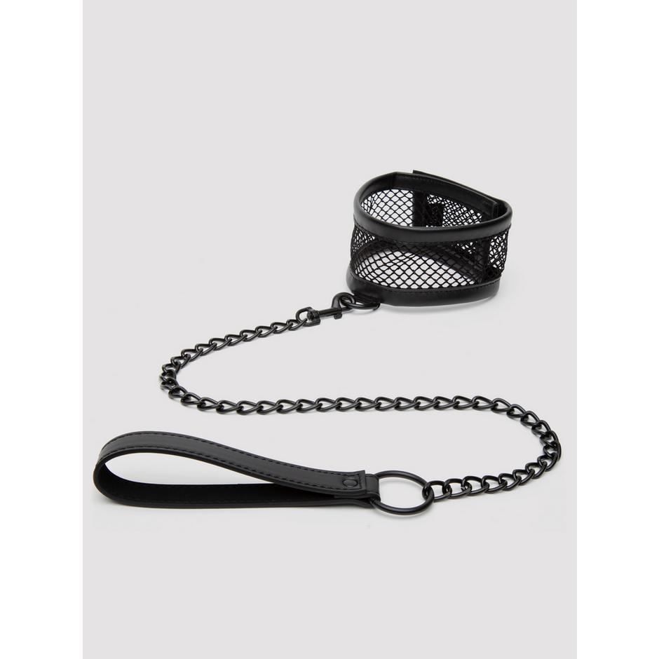 Sex & Mischief Faux Leather and Fishnet Collar with Lead