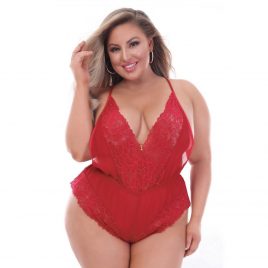 Seven 'til Midnight Plus Size Red Chiffon and Lace Teddy