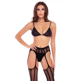 Rene Rofe Black Garter Bra Set