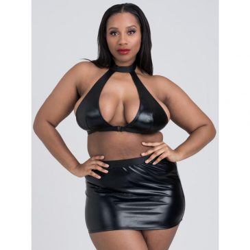 Lovehoney Plus Size Fierce Caged Desire Wet Look Top and Skirt Set