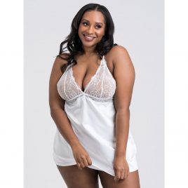 Lovehoney Plus Size Jewel Satin White Chemise Set