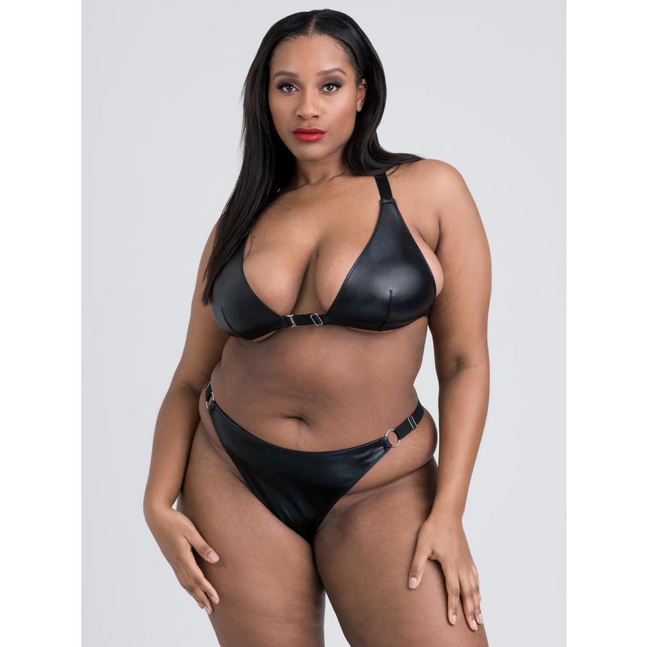 Lovehoney Plus Size Fierce Wet Look Front-Opening Bra Set