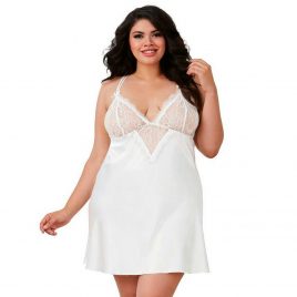Dreamgirl Plus Size White Satin and Lace Chemise