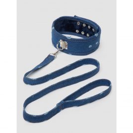 Ouch! Worn Denim Collar with Leash