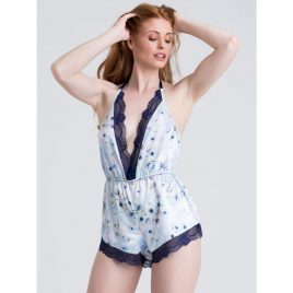 Lovehoney Watercolor Blue Lace and Floral Satin Teddy