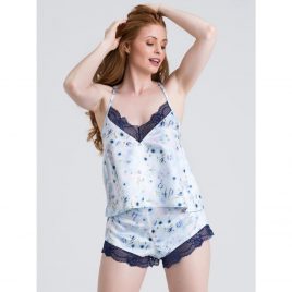 Lovehoney Watercolor Blue Lace and Floral Satin Cami Set