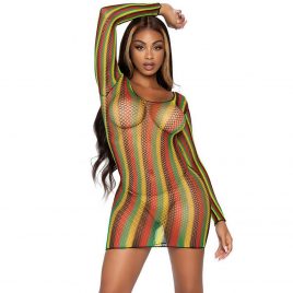 Leg Avenue Multicoloured Fishnet Long Sleeve Mini Dress