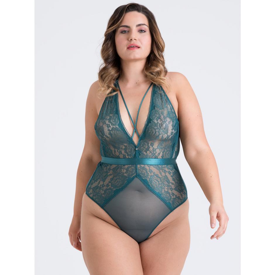 Lovehoney Plus Size Moonflower Emerald Green Lace Strappy Teddy