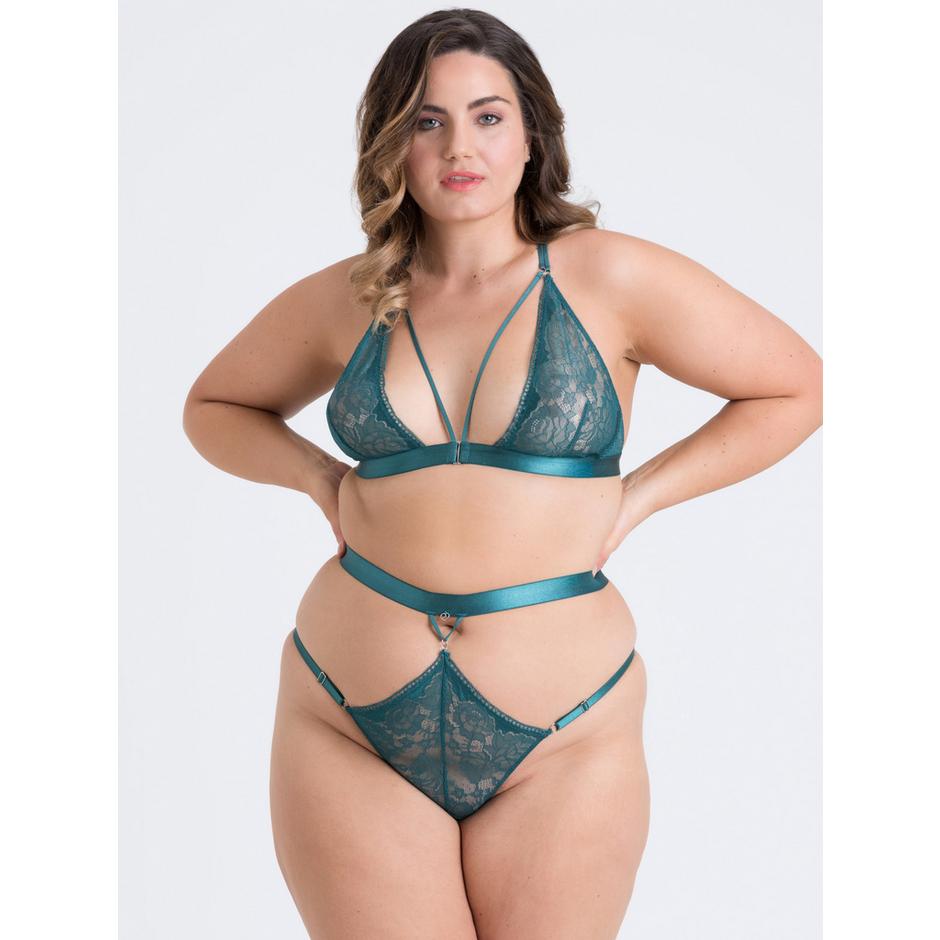 Lovehoney Plus Size Moonflower Emerald Green Lace Strappy Bra Set