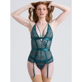 Lovehoney Moonflower Emerald Green Lace Strappy Basque Set