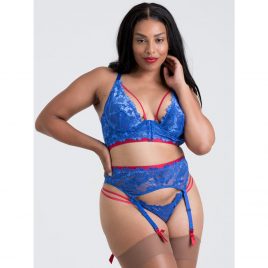 Lovehoney Plus Size Blue Belle Lace Front-Fastening Underwired Bra Set