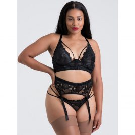 Lovehoney Plus Size Raven Belle Black Lace Front-Fastening Underwired Bra Set