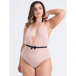 Lovehoney Plus Size Barely There Sheer Blush Pink Crotchless Teddy