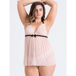 Lovehoney Plus Size Barely There Blush Pink Babydoll Set