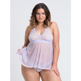 Lovehoney Plus Size Peony Lilac Sheer Mesh and Lace Babydoll Set