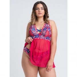 Lovehoney Plus Size Passion Flower Red Lace Babydoll Set