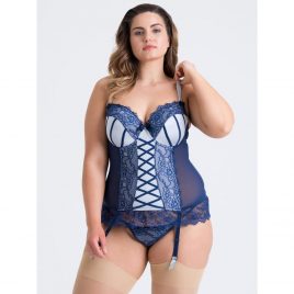 Lovehoney Plus Size Boudoir Belle Navy Blue Push-Up Basque Set