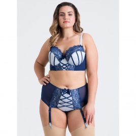 Lovehoney Plus Size Boudoir Belle Navy Blue Push-Up Longline Bra Set