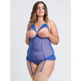 Lovehoney Plus Size Fleur Allure Blue Lace Open-Cup Garter Teddy