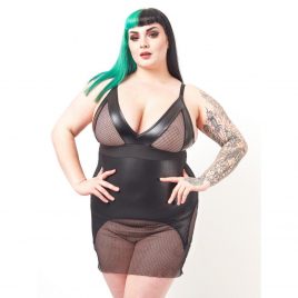 Brand X Plus Size Layer Cake Fishnet and Wet Look Garter Dress