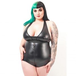 Brand X Plus Size Playtime PVC Wet Look Front Zipper Teddy