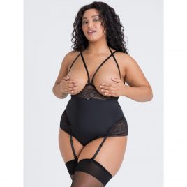 Lovehoney Plus Size Hourglass Black Smoothing Open-Cup Crotchless Teddy