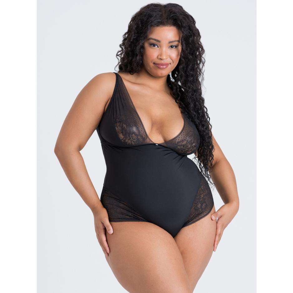 Lovehoney Plus Size Hourglass Black Smoothing Sleeveless Crotchless Teddy