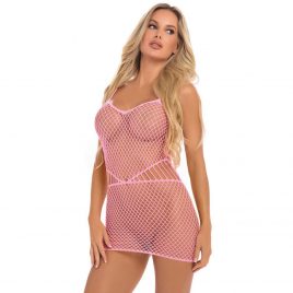 Pink Lipstick Roll Up Pink Fishnet Mini Dress