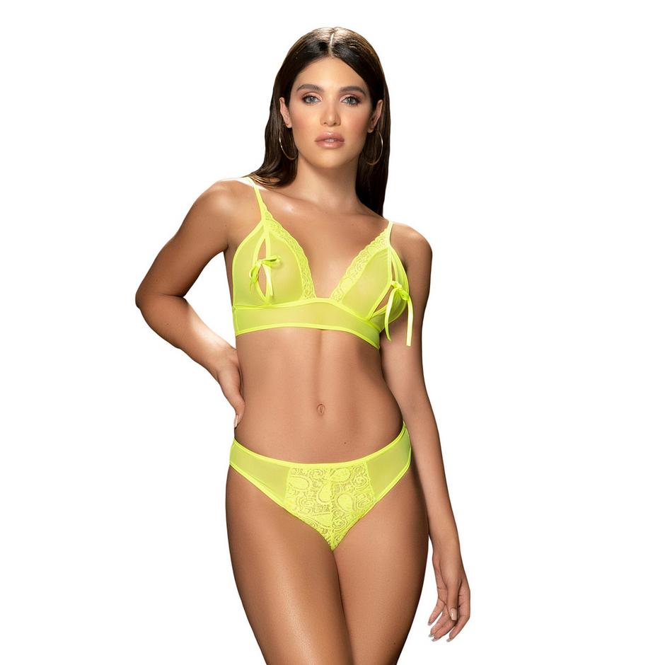 Mapale Neon Yellow Peek-a-Boo Bra Set