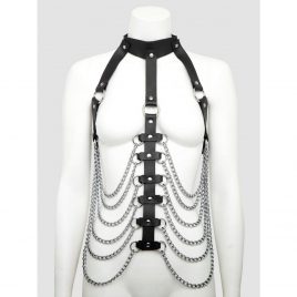 DOMINIX Deluxe Leather and Chain Open-Cup Body Harness