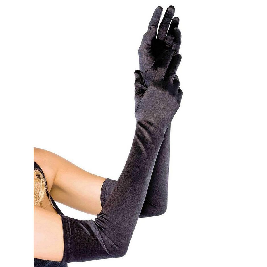 Leg Avenue Black Elbow-Length Satin Gloves