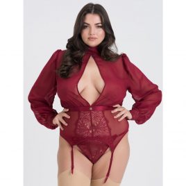 Fifty Shades of Grey Captivate Plus Size Wine Chiffon High Neck Basque Set