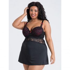 Lovehoney Plus Size Twilight Rose Black Lace Babydoll Set