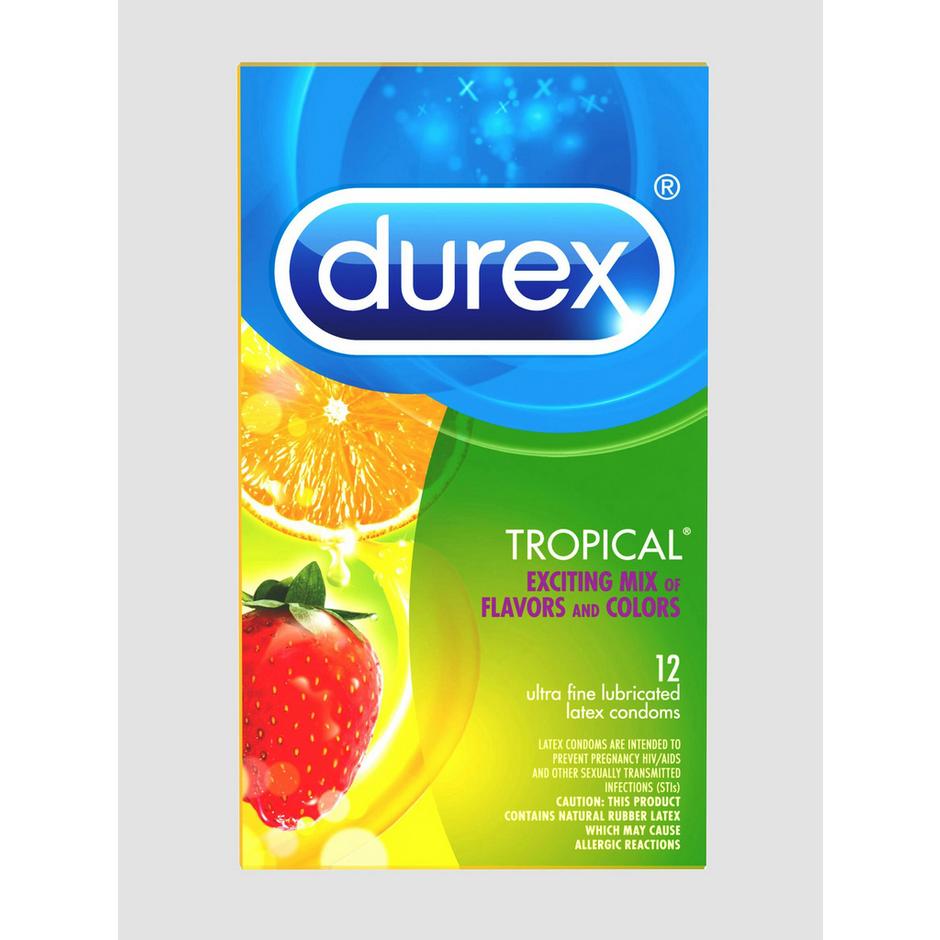 Durex Tropical Mixed Flavored Latex Condoms (12 Count)