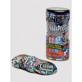 ONE Tattoo Touch Ribbed Latex Condoms (12 Count)
