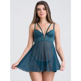 Lovehoney Parisienne Teal Lace Plunge Babydoll Set