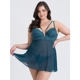 Lovehoney Plus Size Parisienne Teal Lace Plunge Babydoll Set