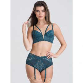 Lovehoney Parisienne Teal Longline Bra and Crotchless Thong Set
