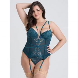 Lovehoney Plus Size Parisienne Teal Lace Plunge Basque Set