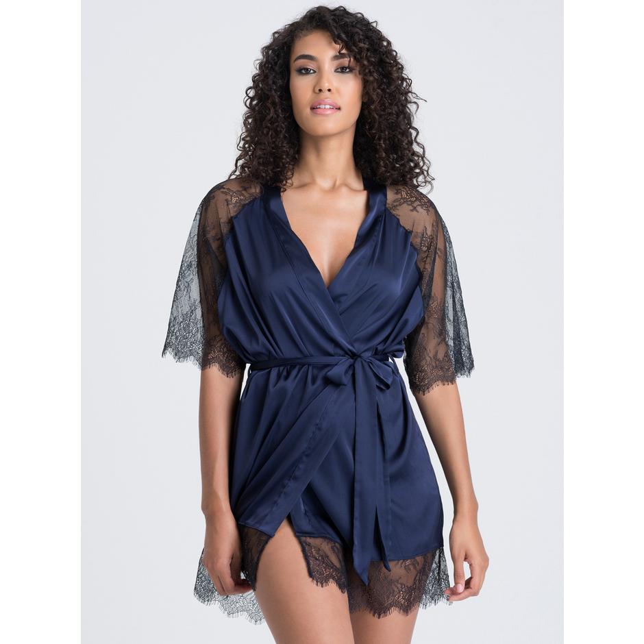 Lovehoney Dark Orchid Navy Satin and Lace Robe