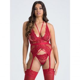 Lovehoney Tiger Lily Red Floral Lace Bustier Set