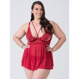 Lovehoney Plus Size Tiger Lily Red Floral Lace Babydoll Set