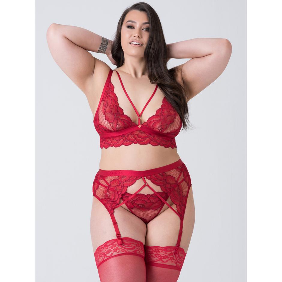 Lovehoney Plus Size Tiger Lily Red Floral Lace Bra Set