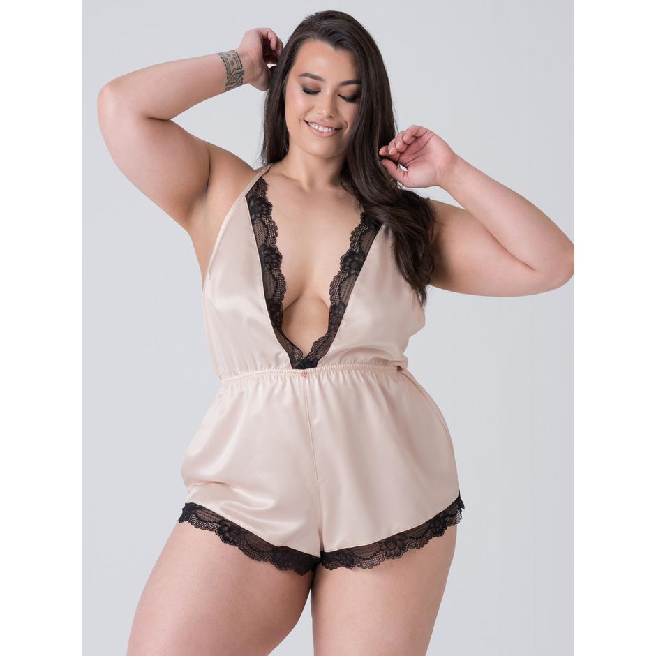 Lovehoney Plus Size Jewel Satin Pearl Blush Plunging Teddy