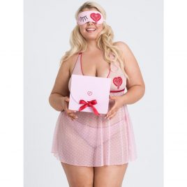 Lovehoney Plus Size Sweet Love Pink Babydoll Set and Eye Mask