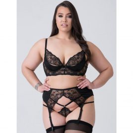 Lovehoney Plus Size Lotus Black Sheer Embroidered Bra Set