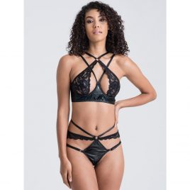 Lovehoney Fierce Romance Black Wet Look and Lace Bra Set