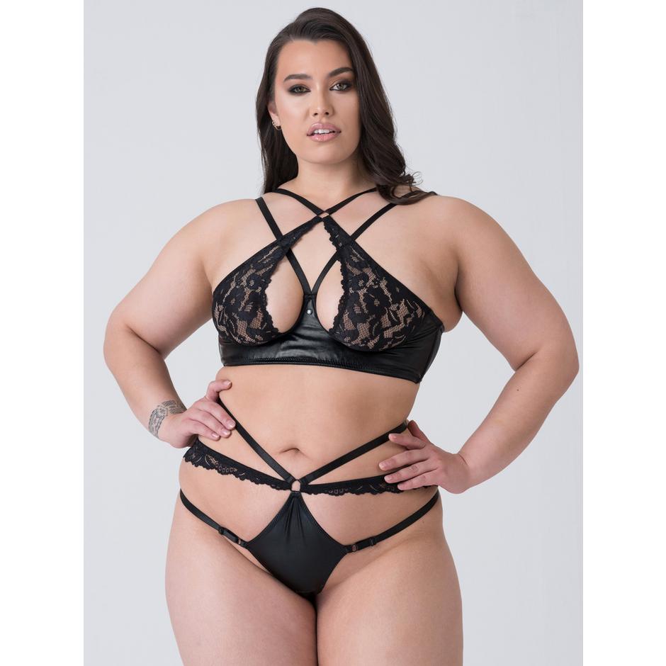 Lovehoney Plus Size Fierce Romance Black Wet Look and Lace Bra Set