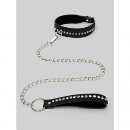 Ouch! PU Leather Diamond Studded Collar With Leash